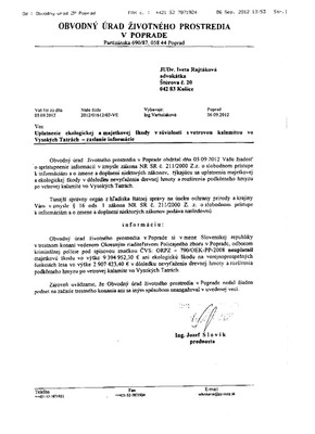 Odpoveď Obvodného úradu v Poprade na žiadosť o informácie - škoda spôsobená v Tichej a Kôprovej doline